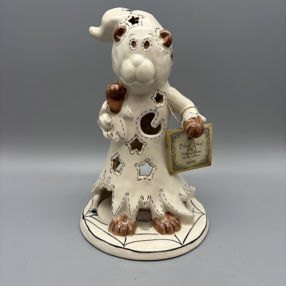 Ghost Bear Lantern Heather Goldminc Blue Sky Clayworks Halloween White Ceramic